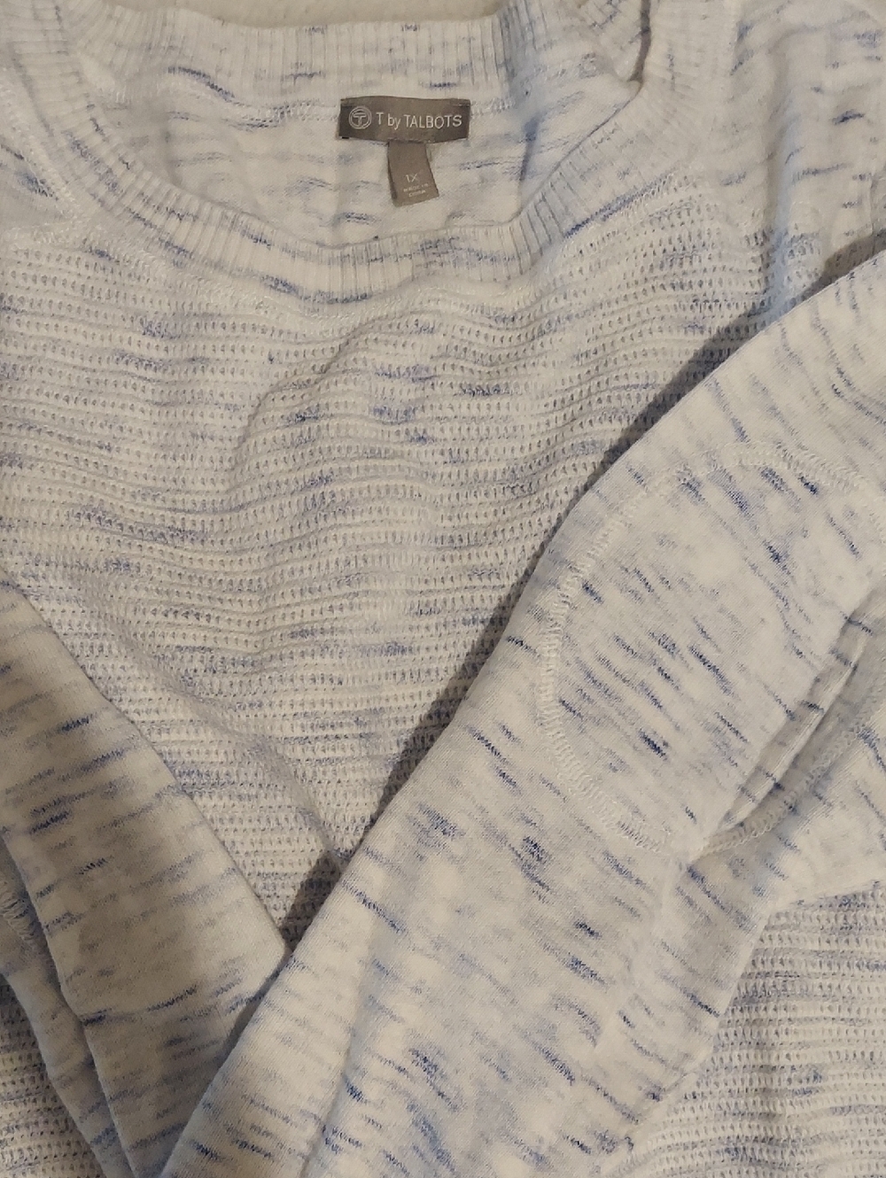 Talbots Cream and Light Blue Marled Knit Sweater